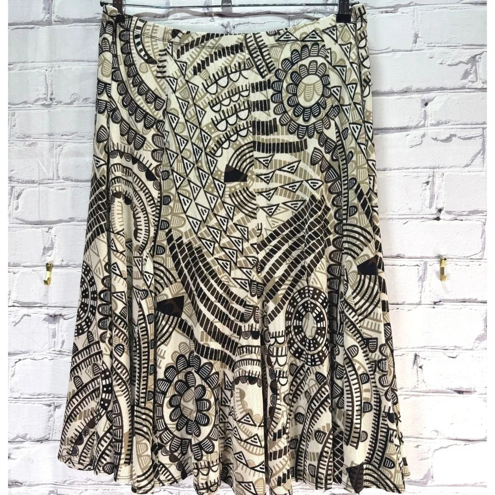 Chico's 3 Travelers Skirt Women XL / 16 Brown Geometric Stretch Midi A-Line Boho